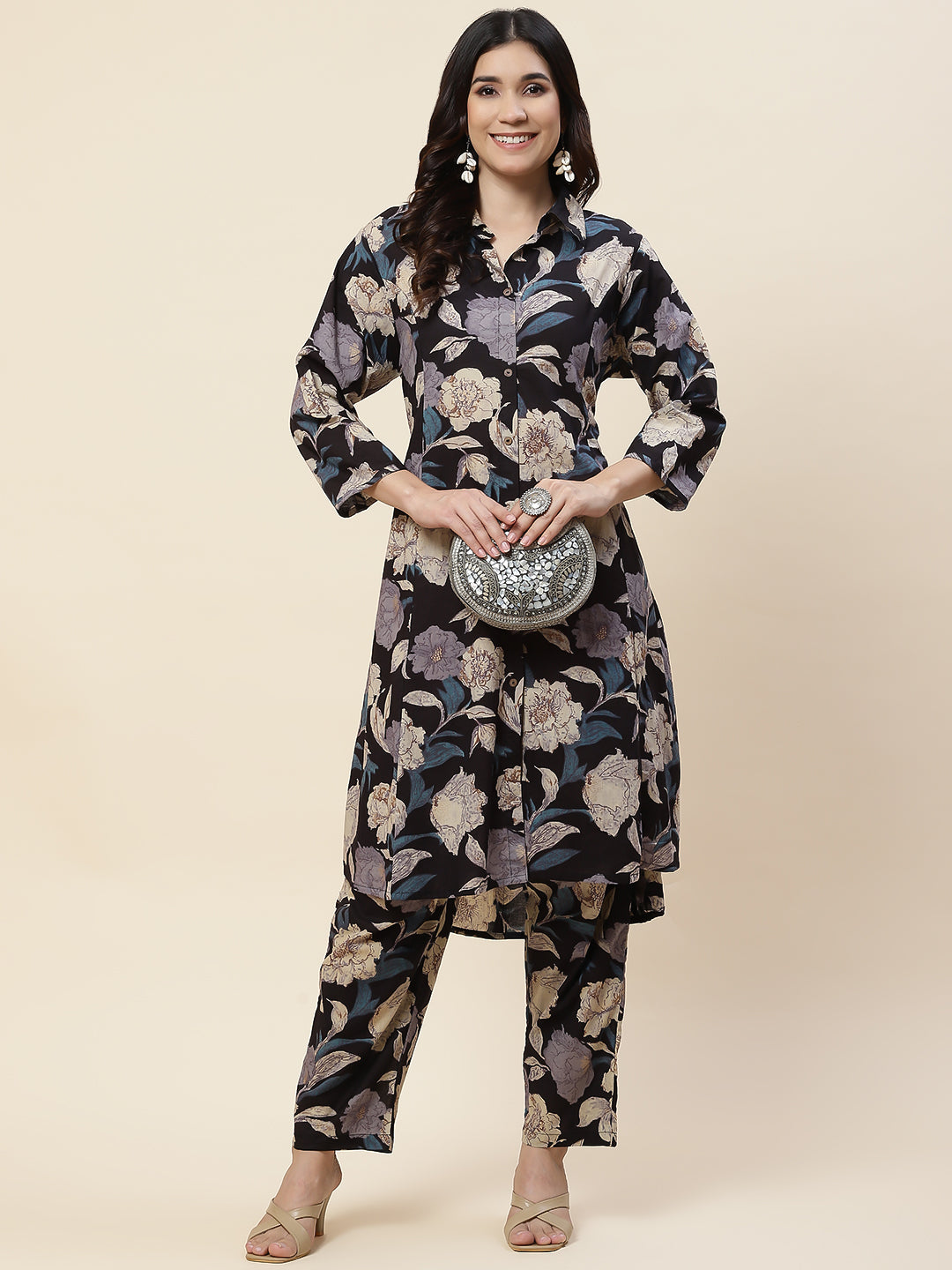Floral Printed Cotton Kurta With Pants