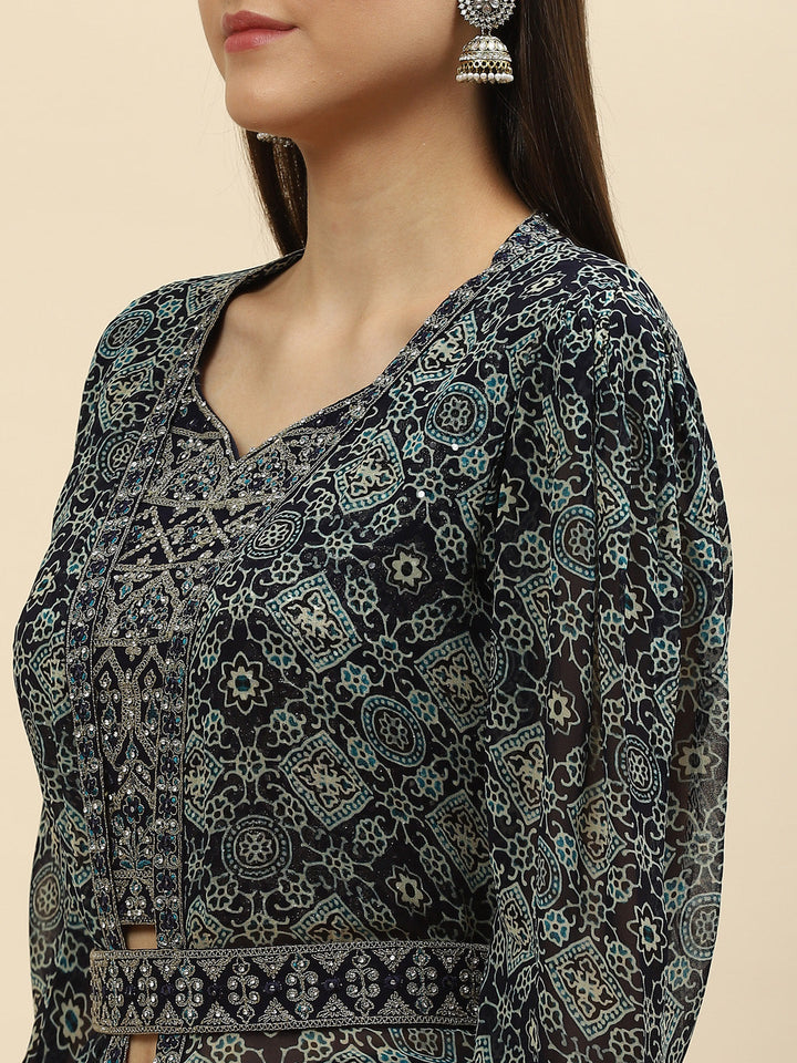 Digital Printed Crop Top Sharara With Dupatta &amp; Jacket