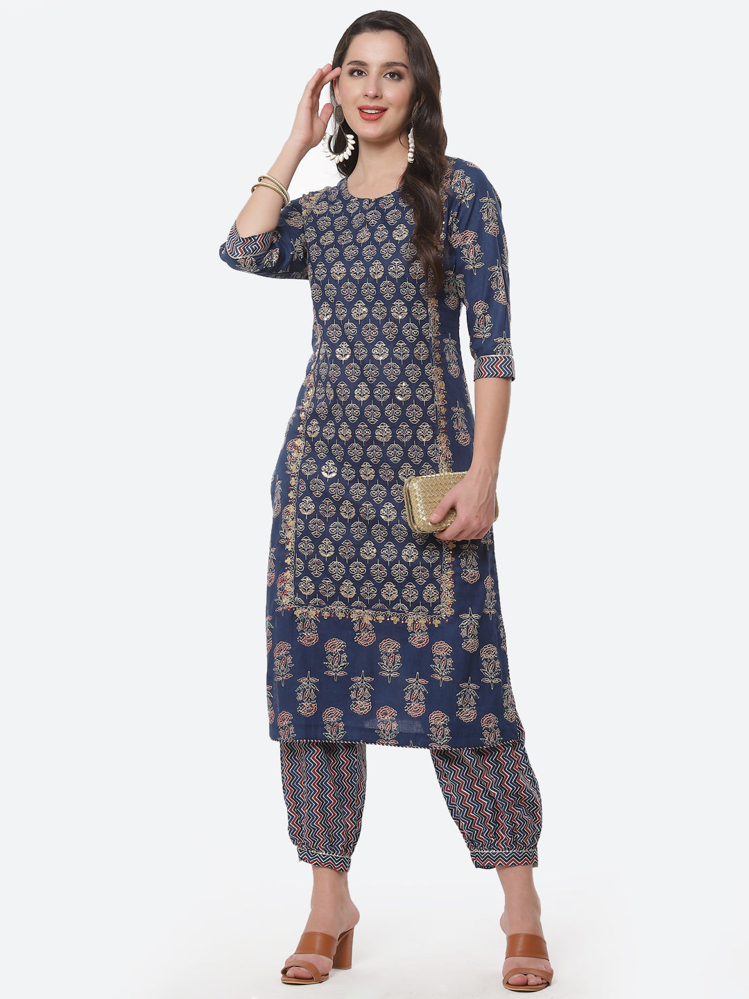 Booti Sequence Cotton Kurti With Afghani Pant