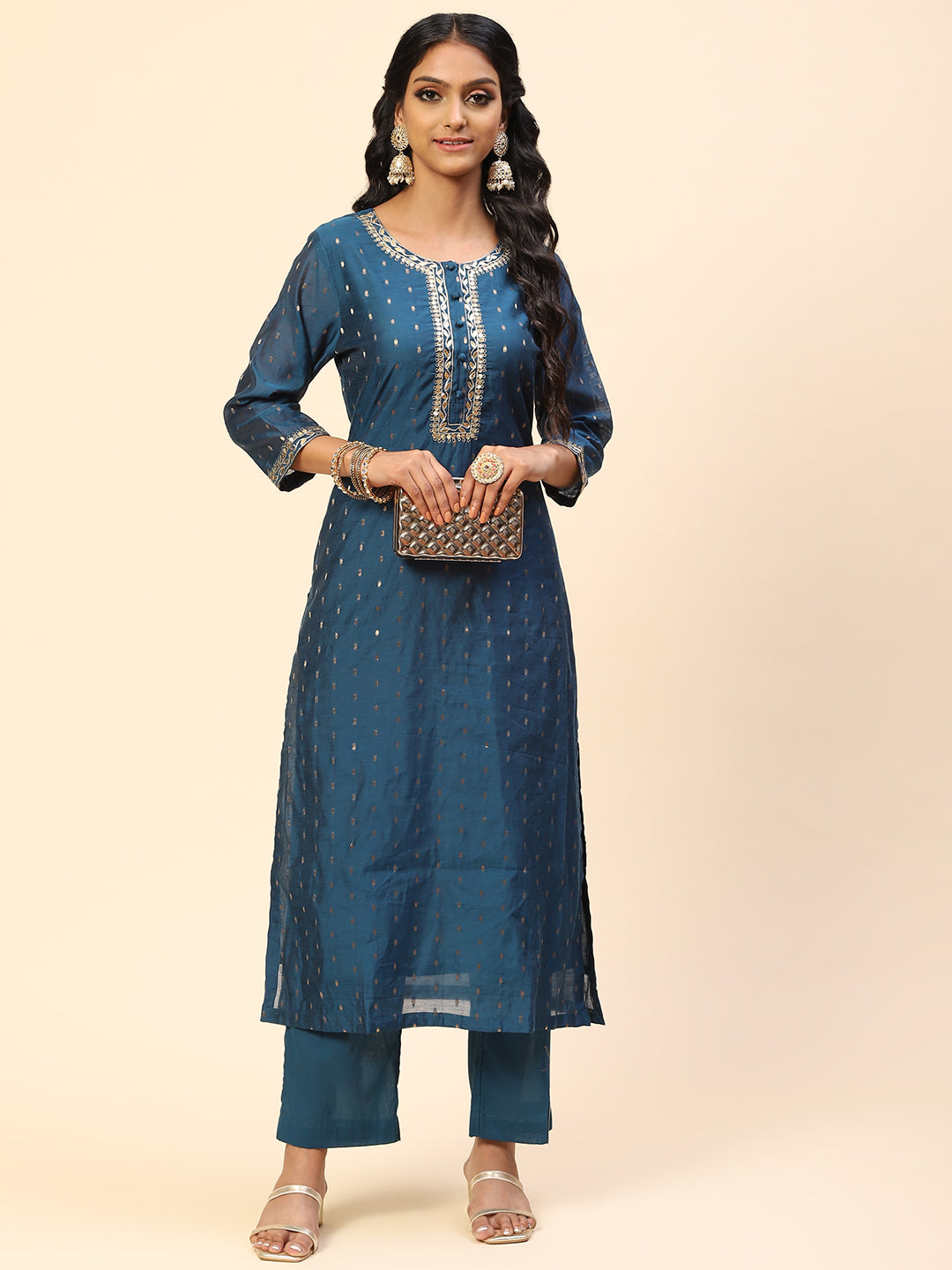 Zari Gota Work Chanderi Kurta With Pants