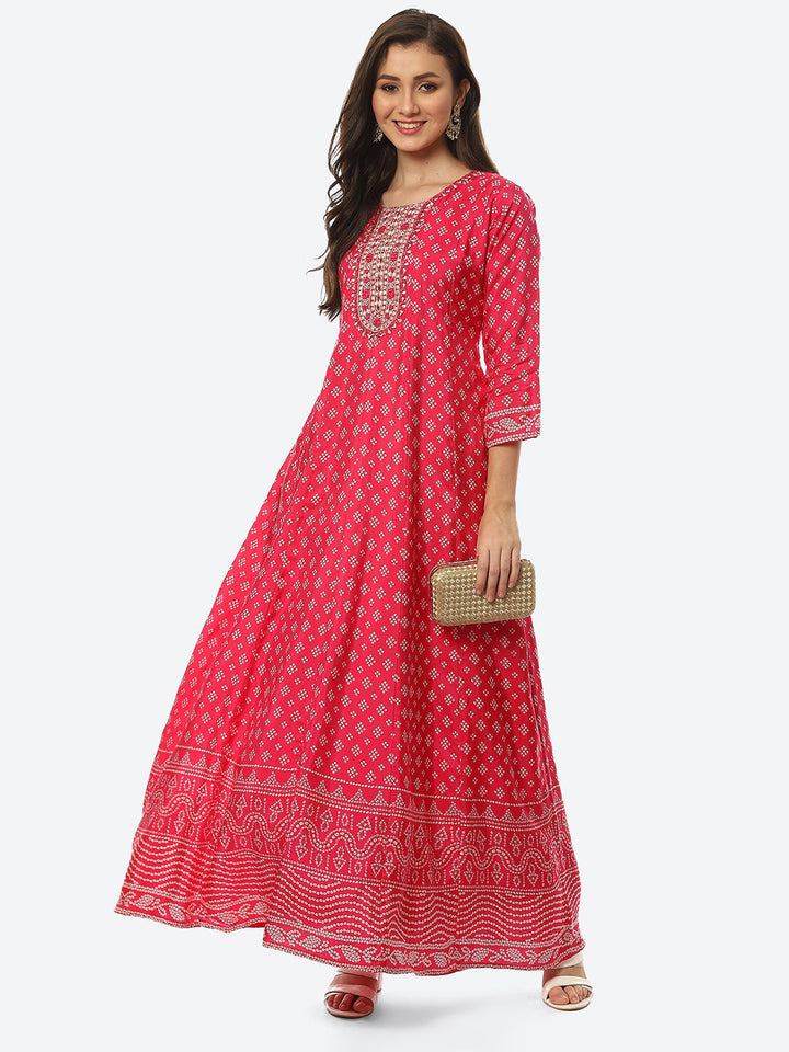 Mirror Neck Printed Handloom Flared Kurta