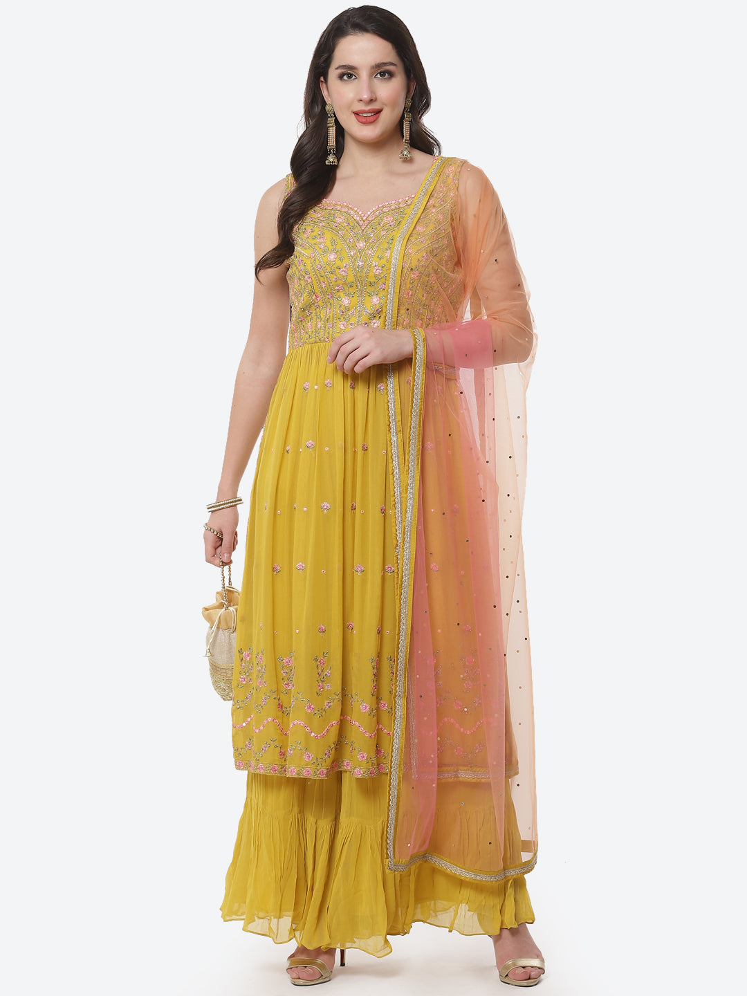 Resham Booti Georgette Stitched Anarkali Salwar Kameez With Net Dupatta