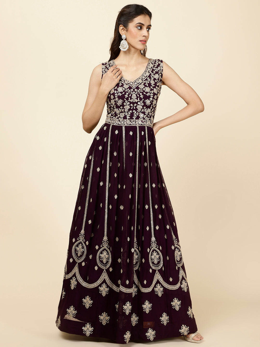 Zari Booti Embroidered Georgette Kurta With Churidar &amp; Dupatta