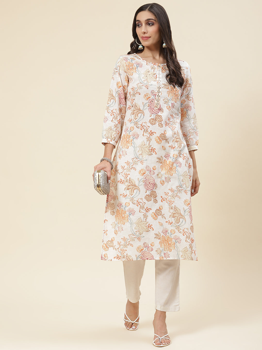 Floral Printed Muslin Kurta