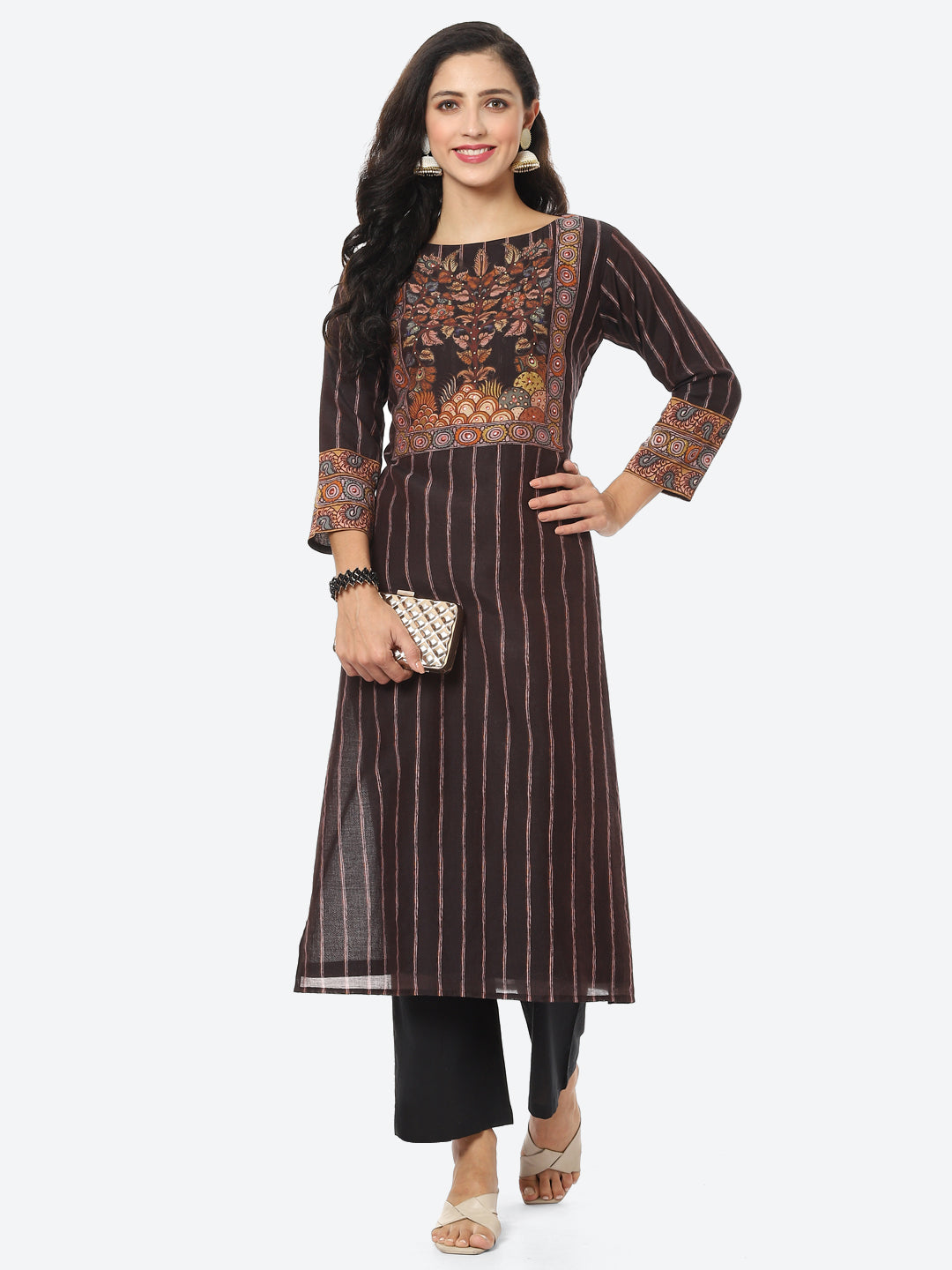 Striped Printed Chanderi Kurti With Pant