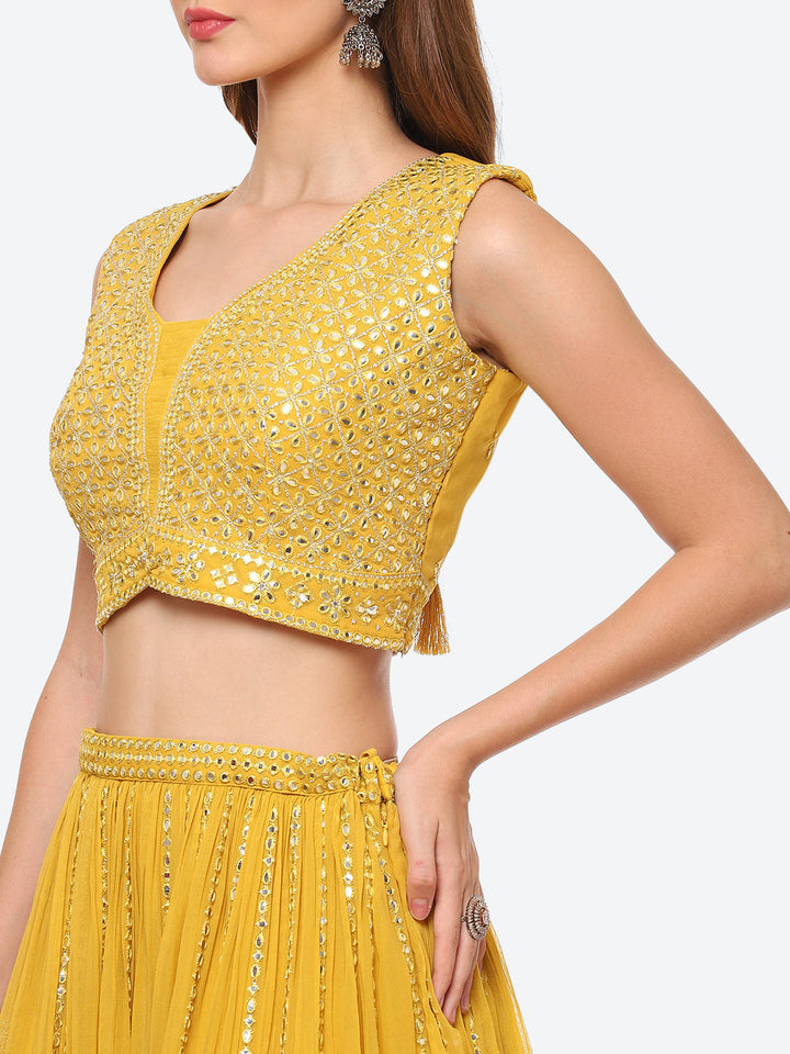 Mirror Work Georgette Choli With Laacha &amp; Net Dupatta