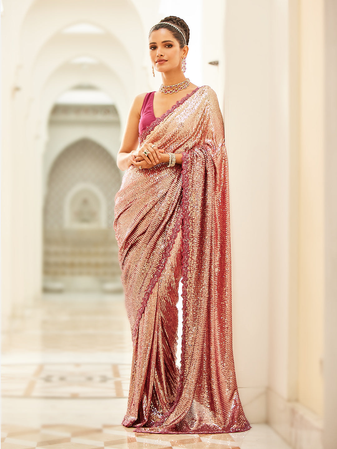 Sequence Embroidered Net Saree