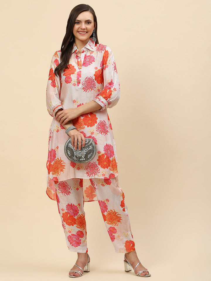 Floral Printed Muslin Kurta With Pants