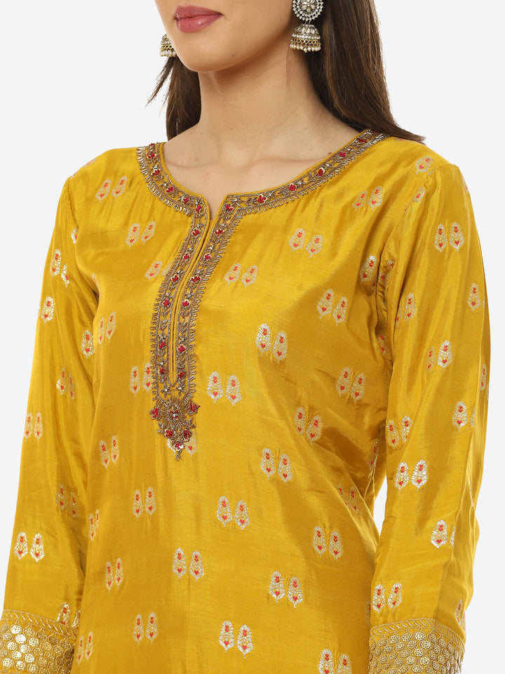 Zari Booti Neck Zari Embroidered Handloom Kurta With Garara &amp; Dupatta