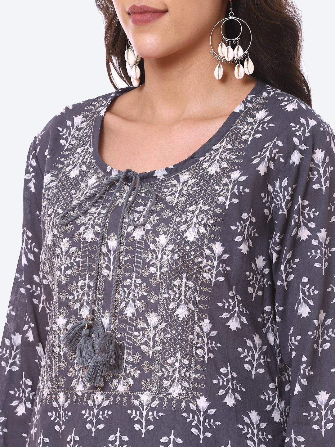 Sequence Work Printed Cotton Kurta With Pant