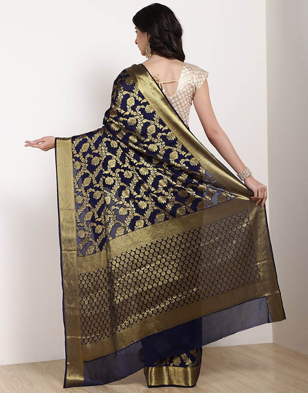 Navy Blue Art Crepe Saree