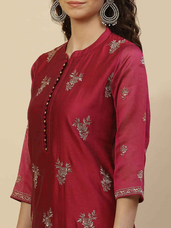 Zari Booti Cotton Kurta With Pants &amp; Dupatta