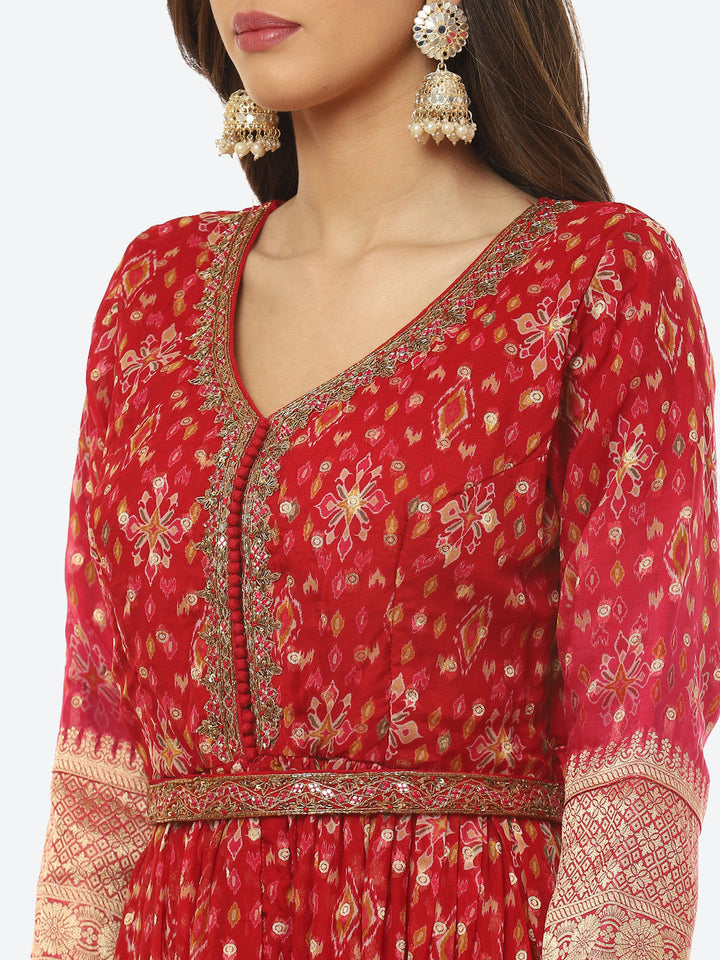 Woven Organza Anarkali With Pant &amp; Dupatta