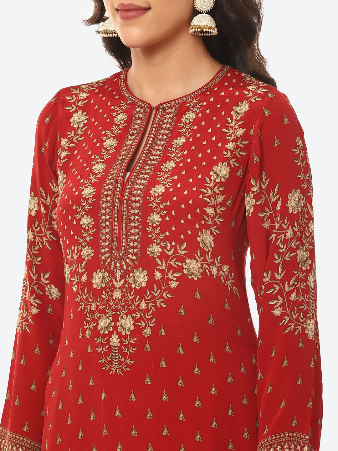 Floral Digital Printed Crepe Kurta With Palazzo &amp; Georgette Dupatta