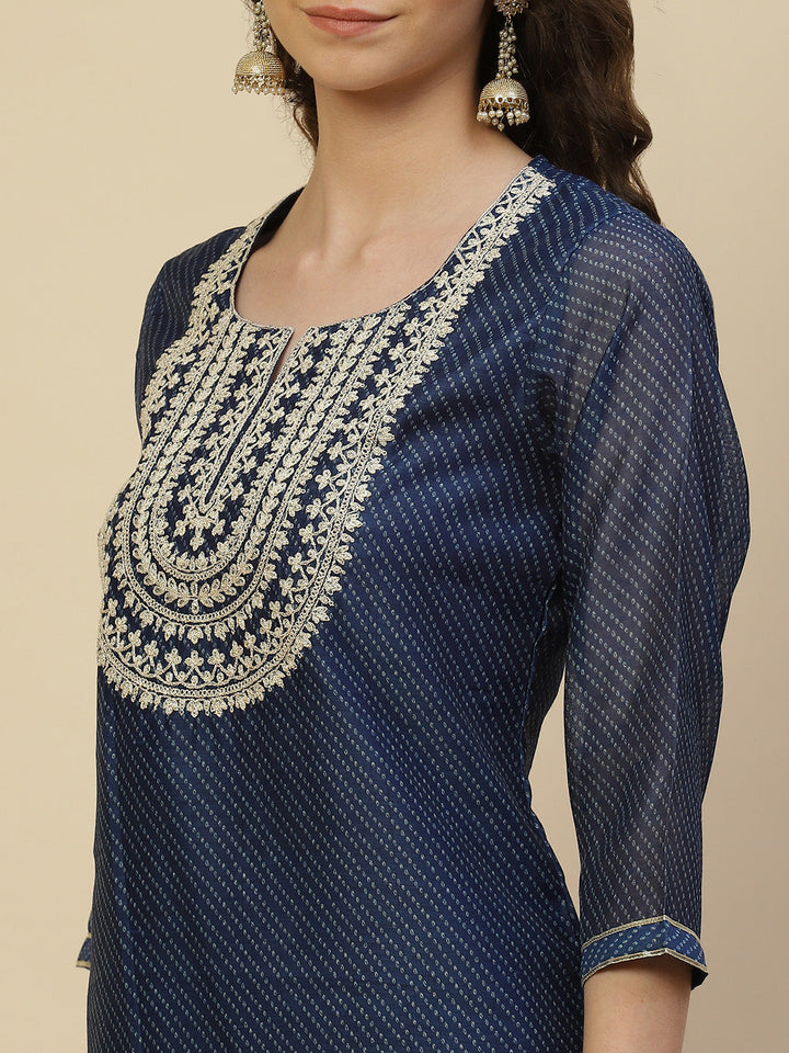 Printed Chanderi Kurta With Pants &amp; Dupatta