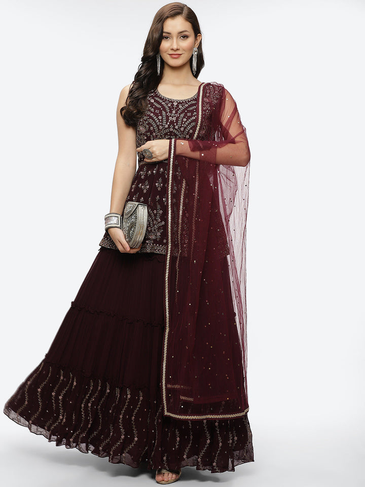 Embroidered Resham Mirror Georgette Choli With Lehenga &amp; Dupatta