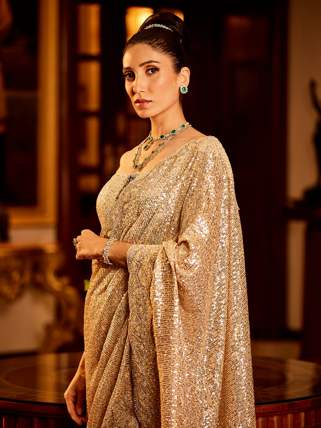 Sequin Embroidered Net Saree