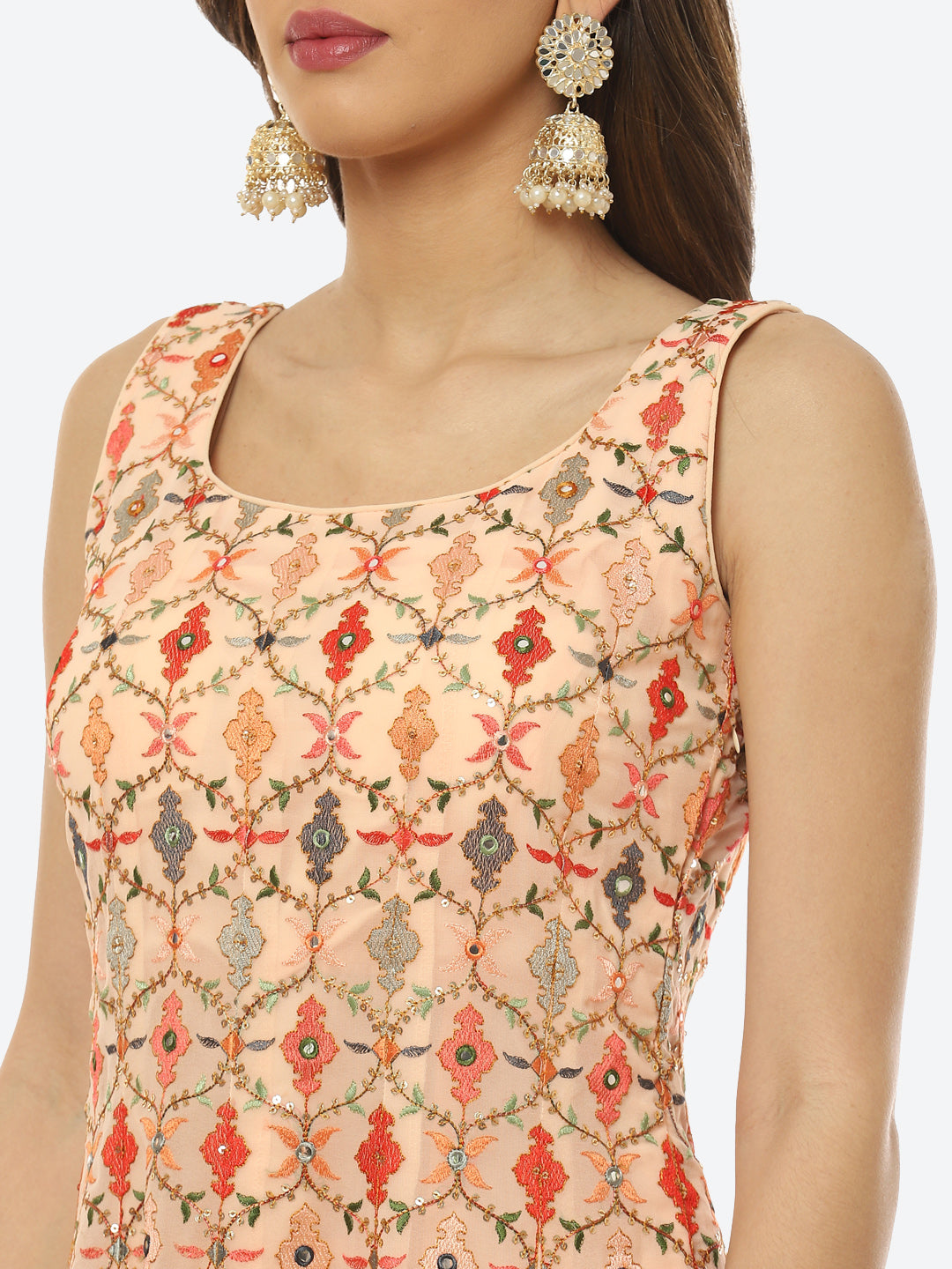 Resham Sequin Embroidered Georgette kurti With Garara &amp; Dupatta