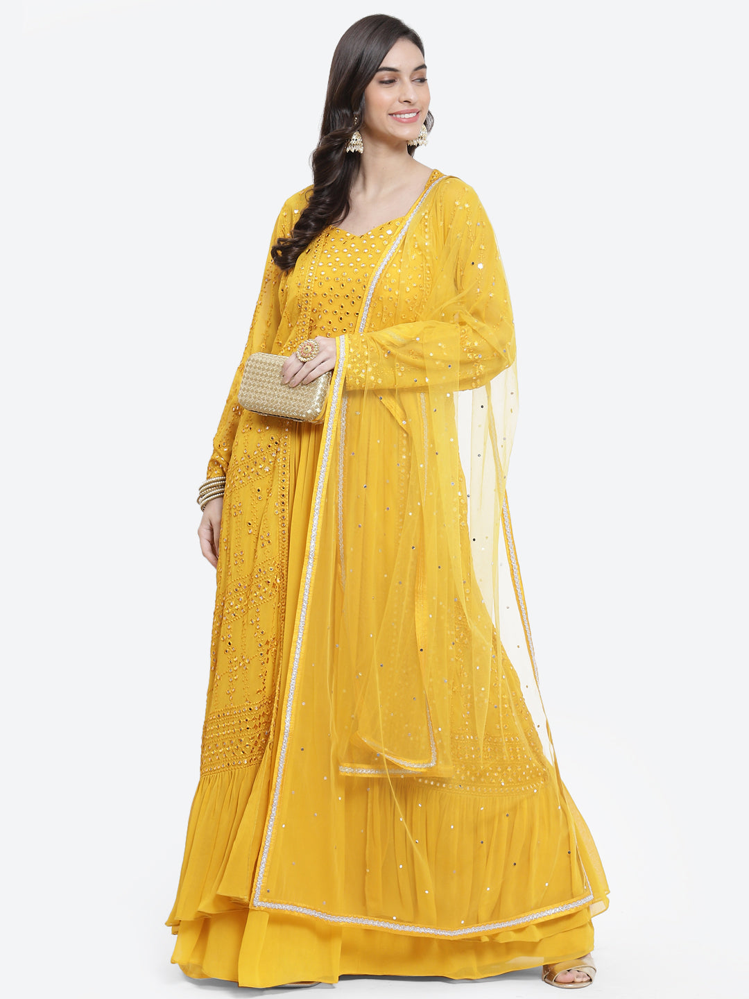 Resham Mirror Booti Georgette Net Dupatta Dress