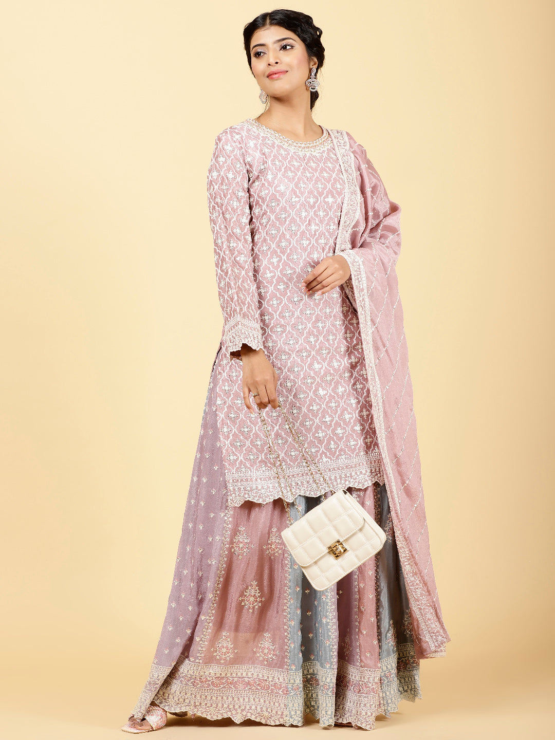 Sequin Embroidered Crepe Choli With Lehenga &amp; Dupatta