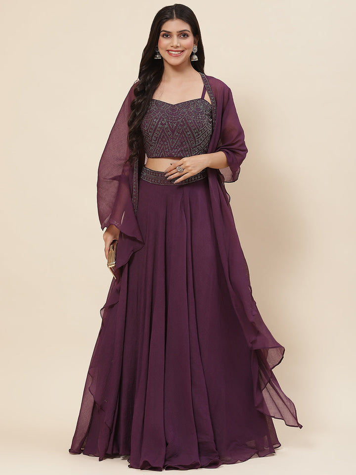 Swarovski Jaal Georgette Choli With Lehenga &amp; Cape Dupatta