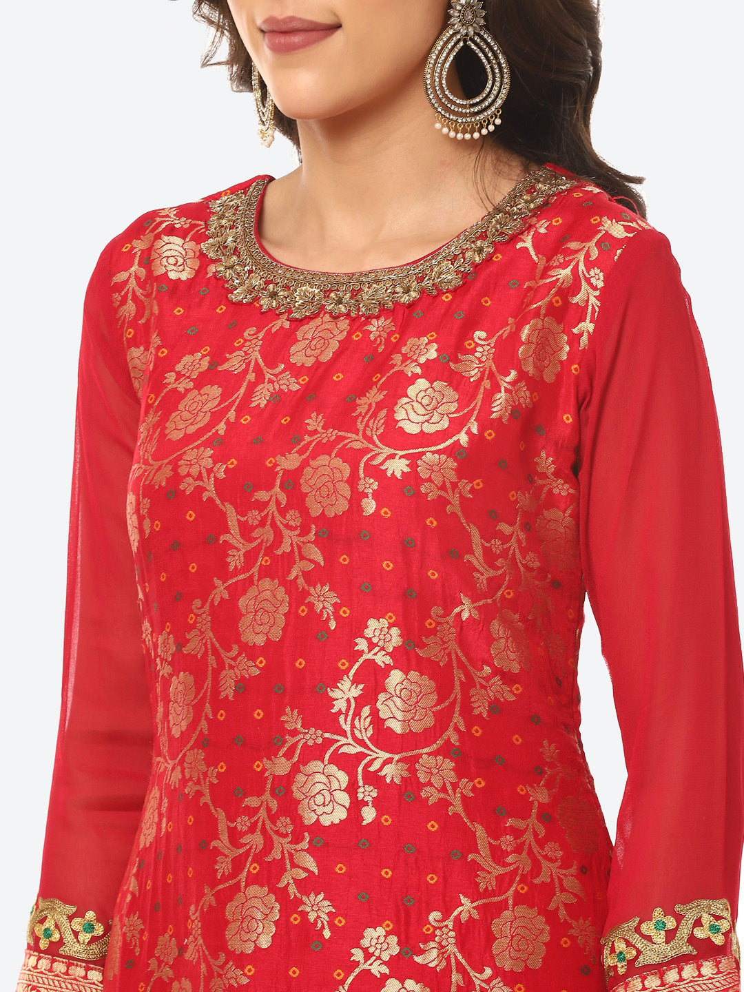 Floral Zari Zaal Banarsi Brocade Kurta With Pant &amp; Dupatta
