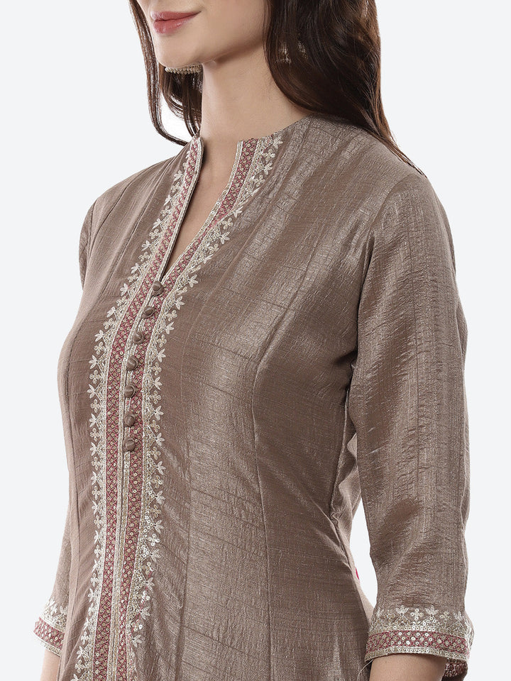 Embroidered Zari Dupion Stitched Salwar Kameez With Embroidered Chanderi Dupatta