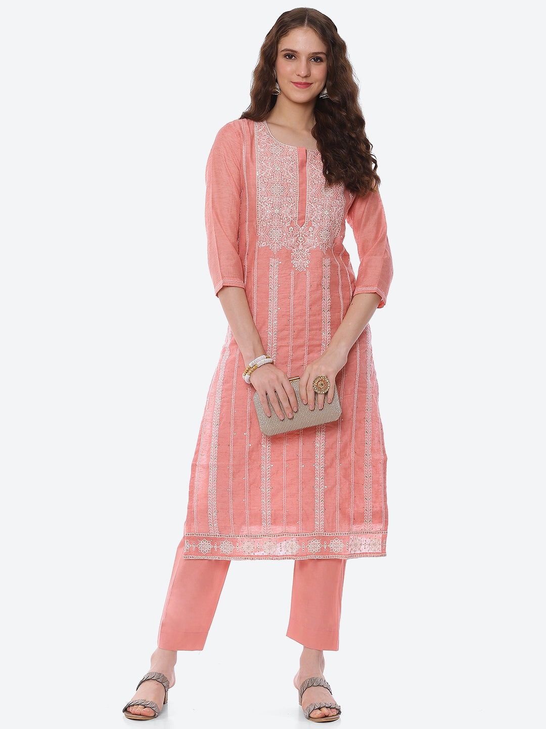 Resham Embroidered Chanderi Kurta With Pant