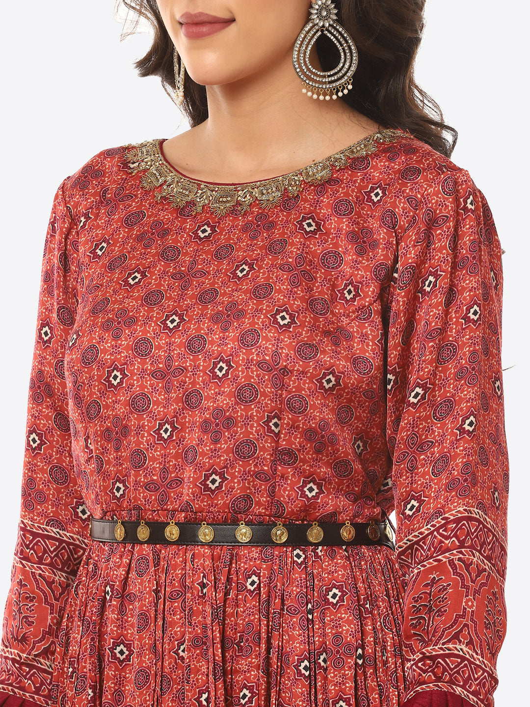 Printed Satin Anarkali Kurta With Churidar With Dupatta