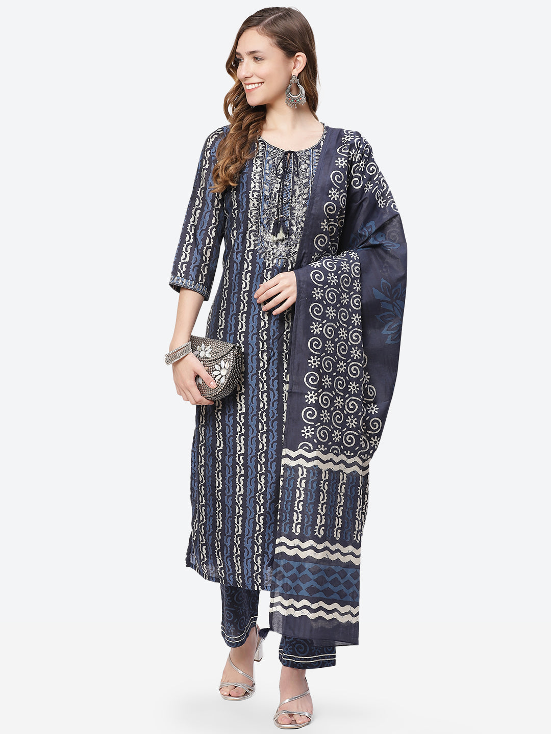 Printed Cotton Kurti With Pant And Printed Dupatta