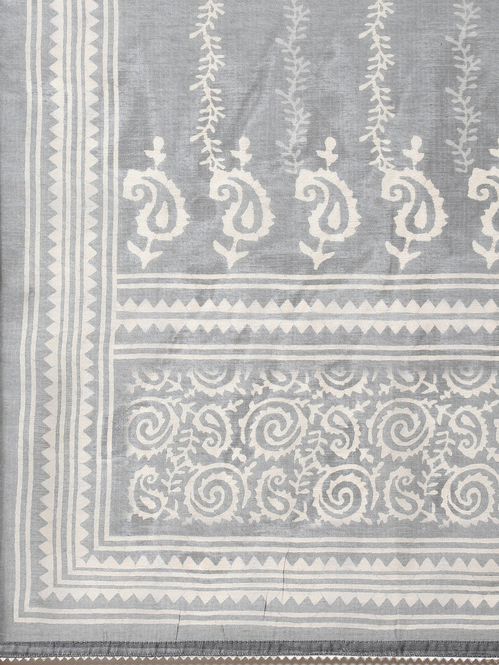 Printed Chanderi Unstitched Suit Piece With Dupatta