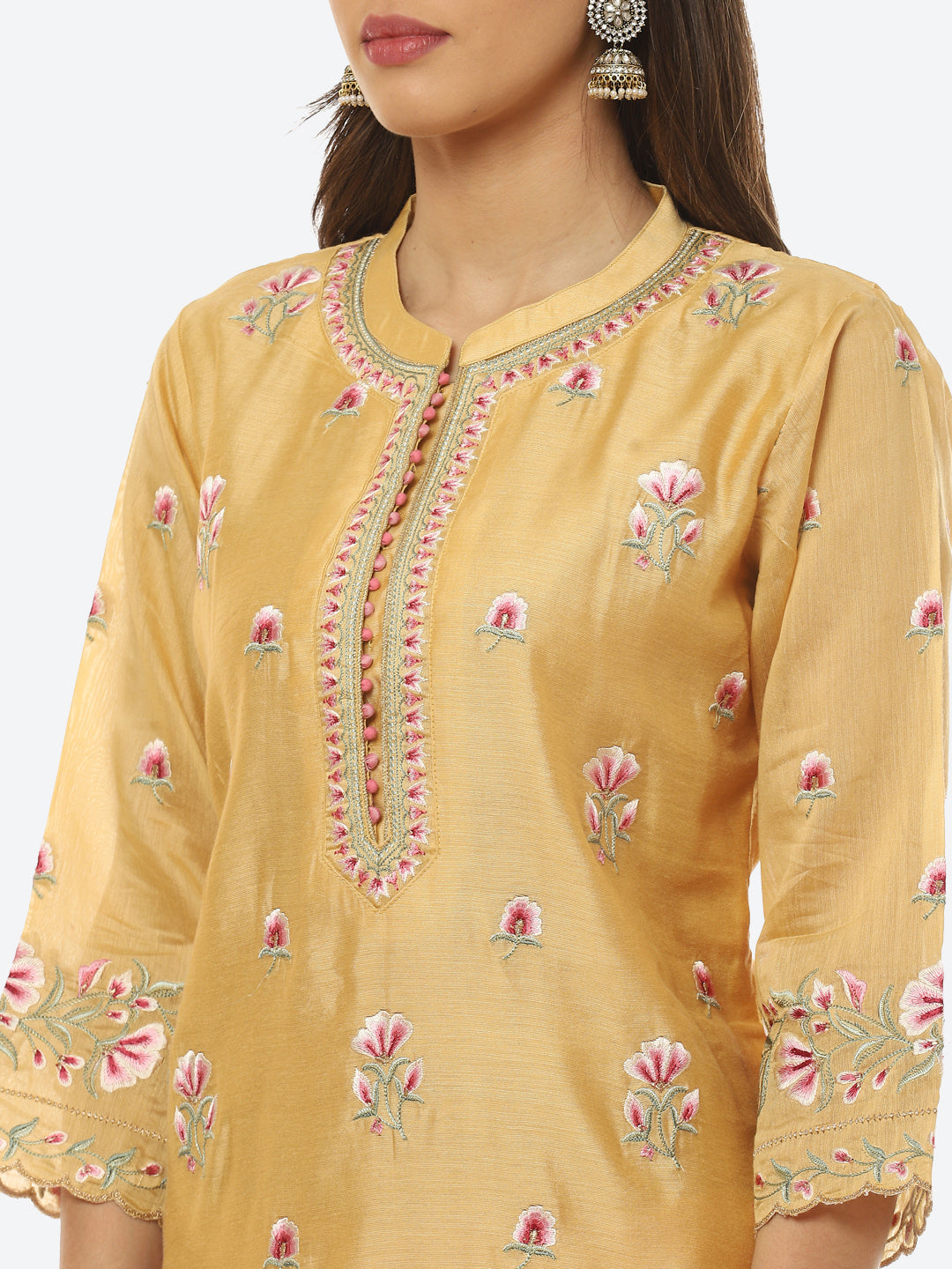 Resham Booti Cotton Kurta With Pant &amp; Dupatta