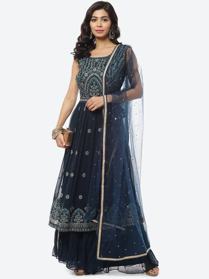 Resham Mirror Booti Georgette Stitched Salwar Kameez With Net Dupatta