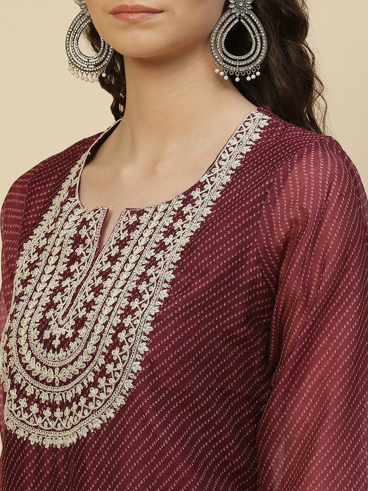 Printed Chanderi Kurta With Pants &amp; Dupatta