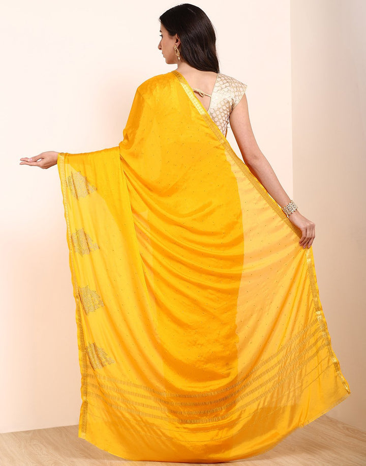MBZ Meena Bazaar-Yellow Art Crepe Saree