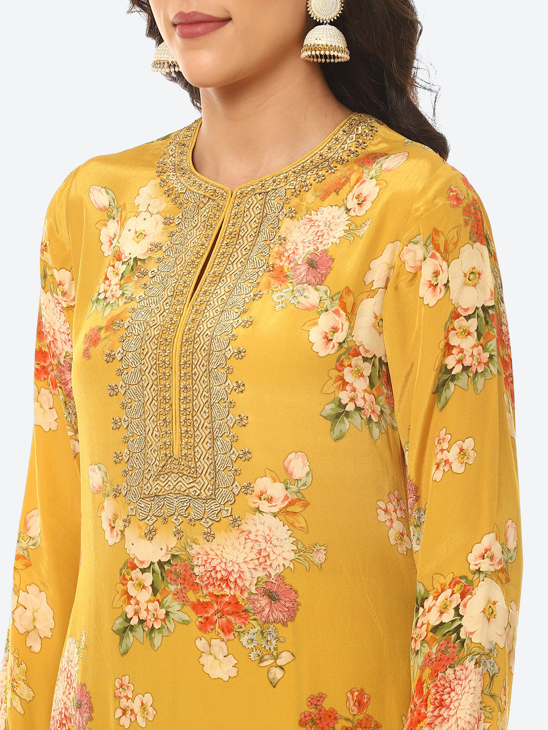 Floral Digital Printed Crepe Kurta With Palazzo &amp; Net Dupatta