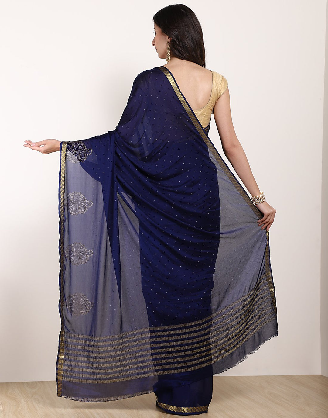Navy Blue Art Crepe Saree