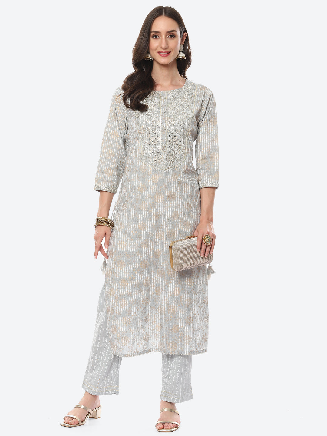 Resham Mirror Printed Cotton Kurta With Pant