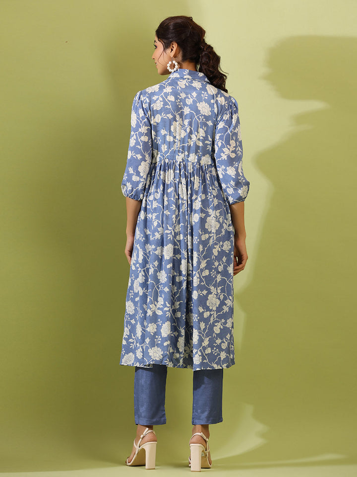 Floral Printed Muslin Kurta With Pants