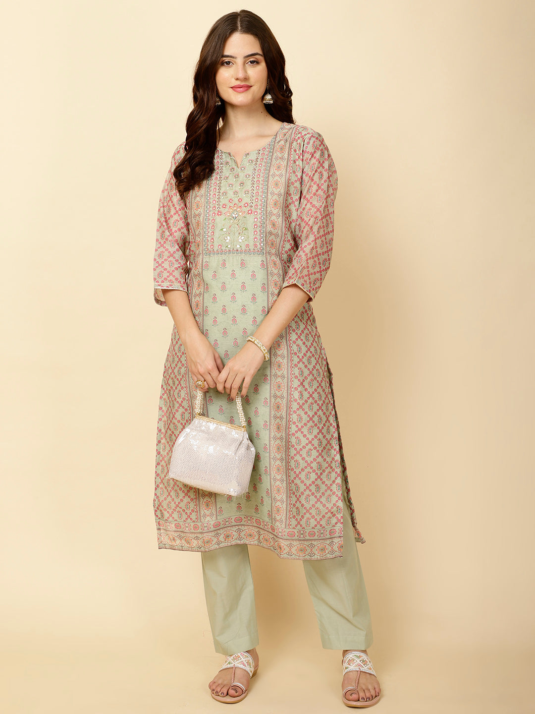 Printed Cotton Straight Kurta With Pants