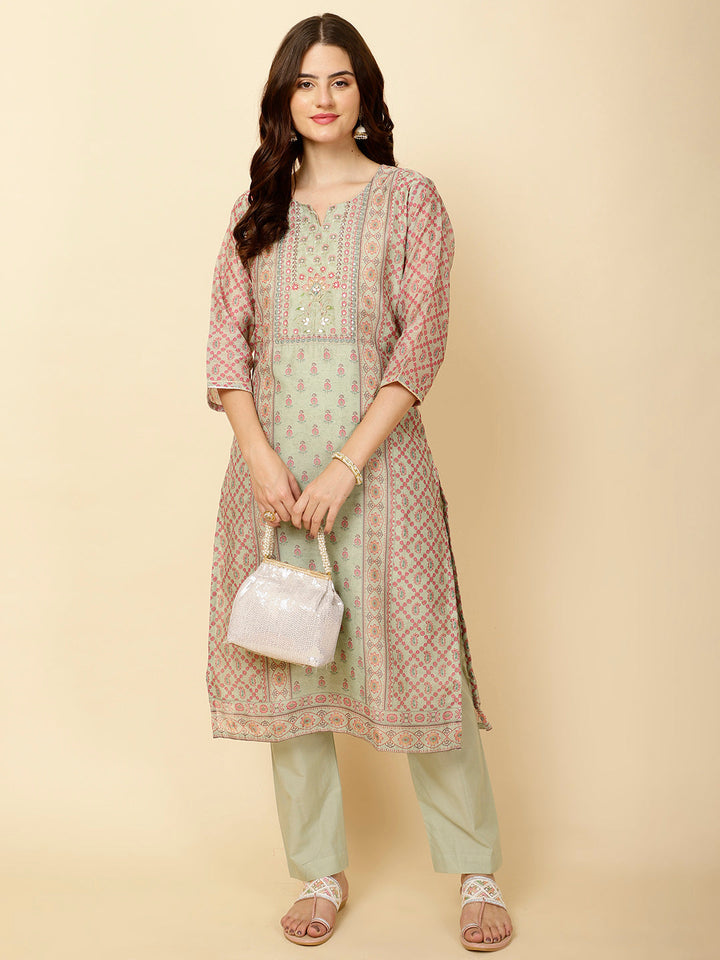 Printed Cotton Straight Kurta With Pants