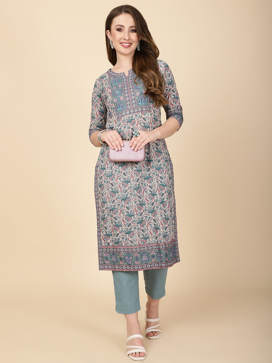 Floral Printed Cotton Kurta With Pants