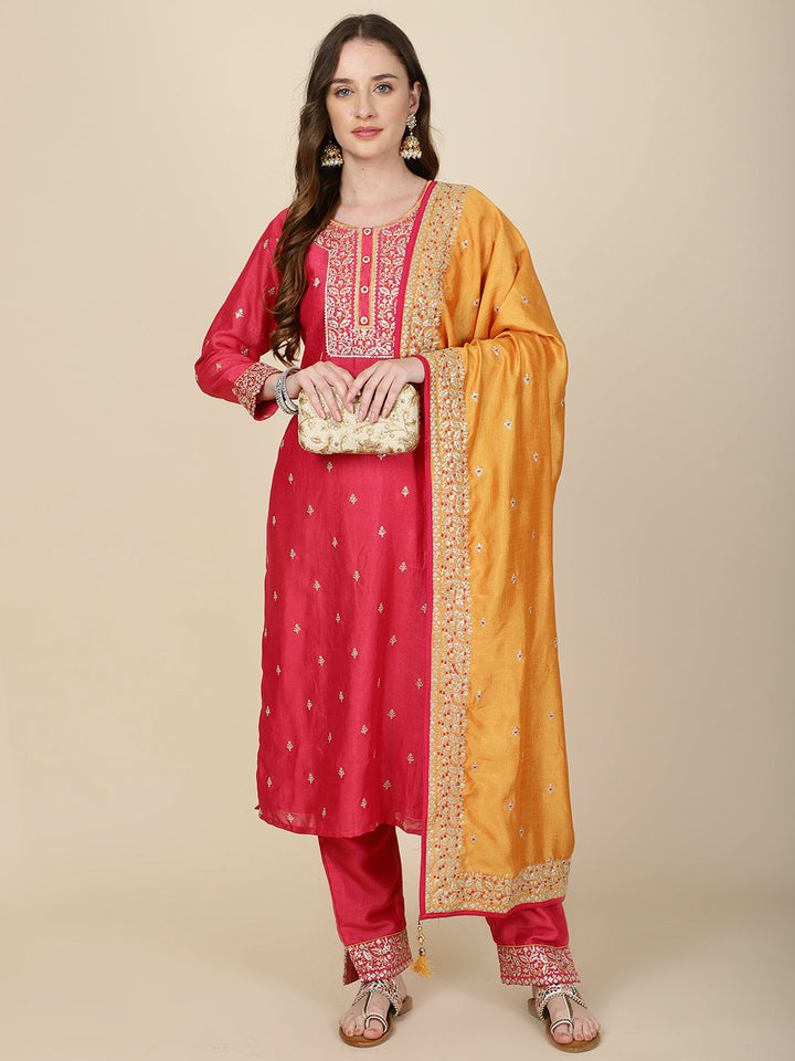 Sequin Work Handloom Kurta With Pants &amp; Dupatta