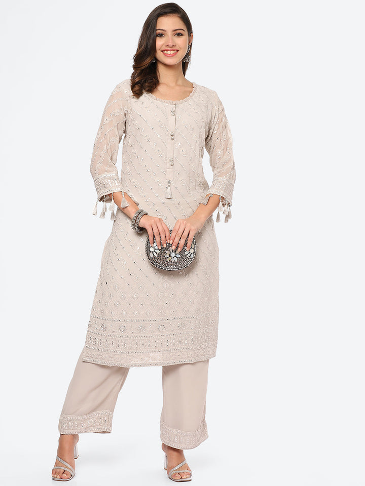 Resham Mirror Georgette Kurta With Palazzo