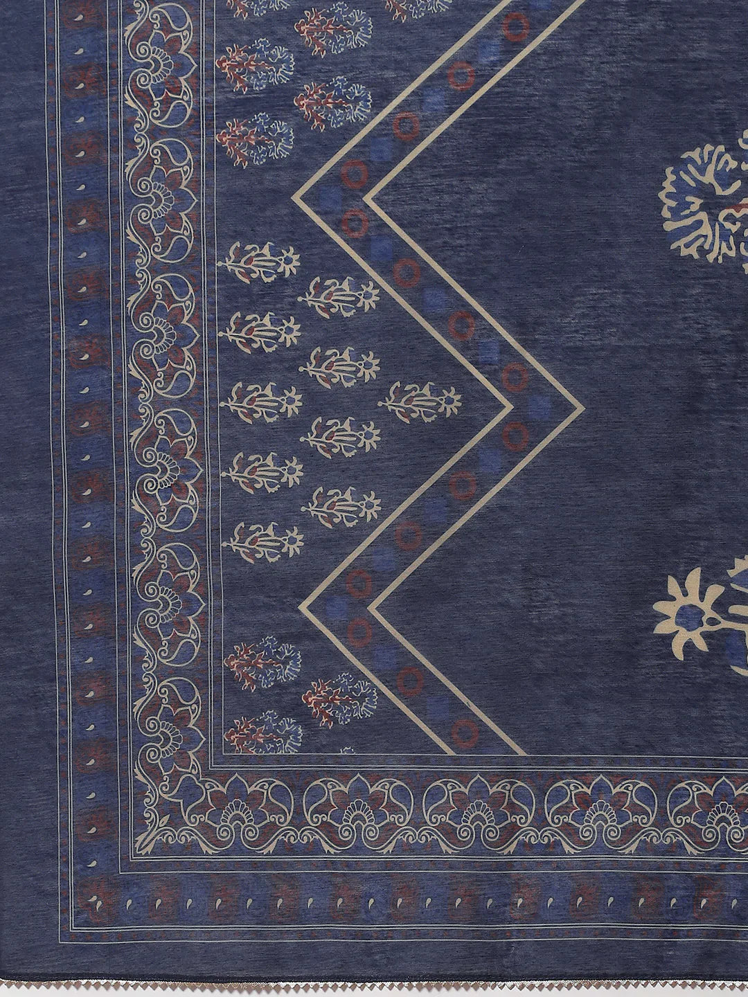 Indigo Printed Chanderi Unstitched Suit Piece With Dupatta