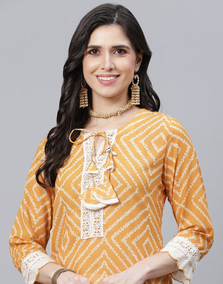 Bandhini Print Cotton Kurti with Palazzo