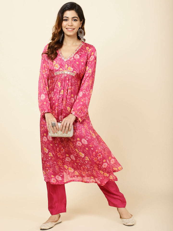Printed Chinnon Kurta With Pants