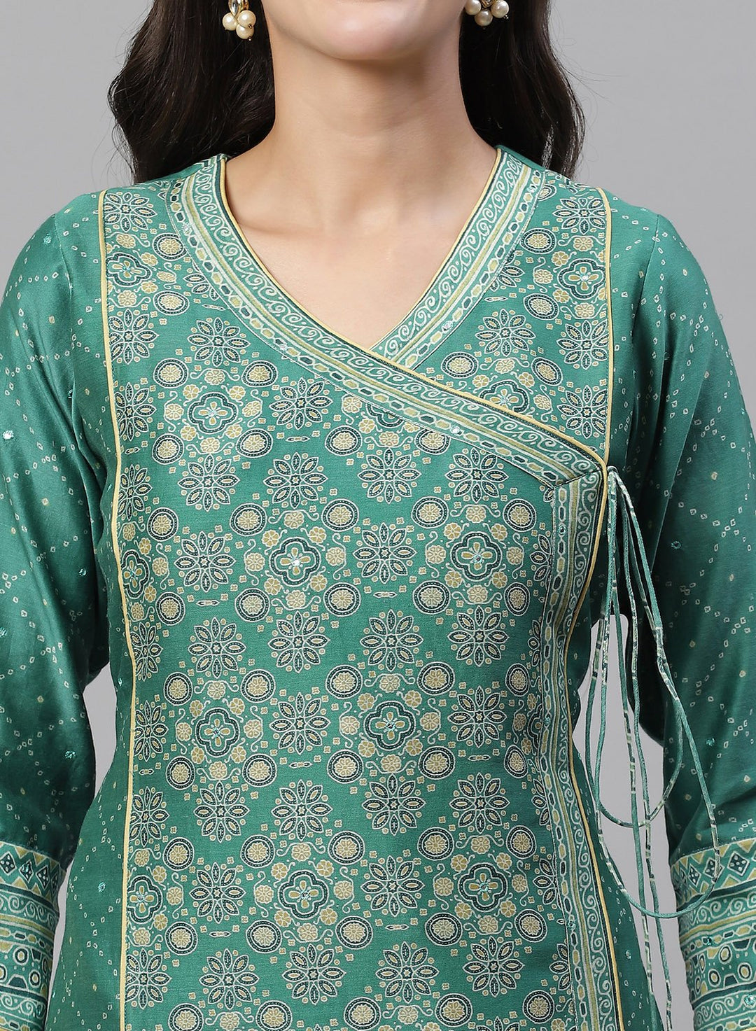 Printed Cotton Angrakha Kurti With Pant