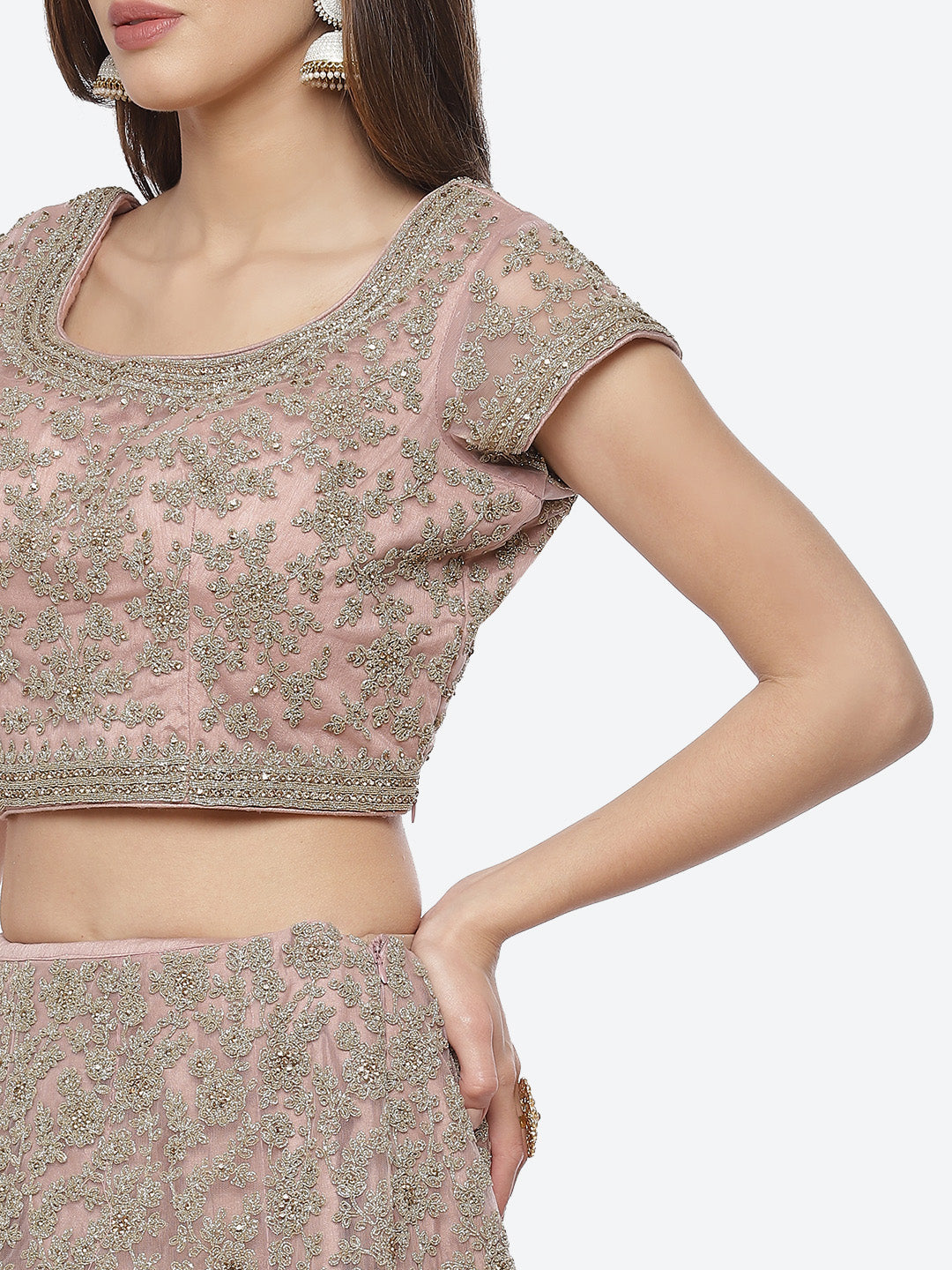 Zari Jaal Net Choli With Lehenga &amp; Net Dupatta