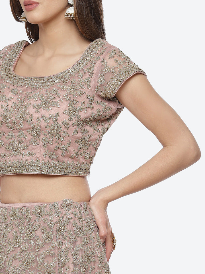 Zari Jaal Net Choli With Lehenga &amp; Net Dupatta